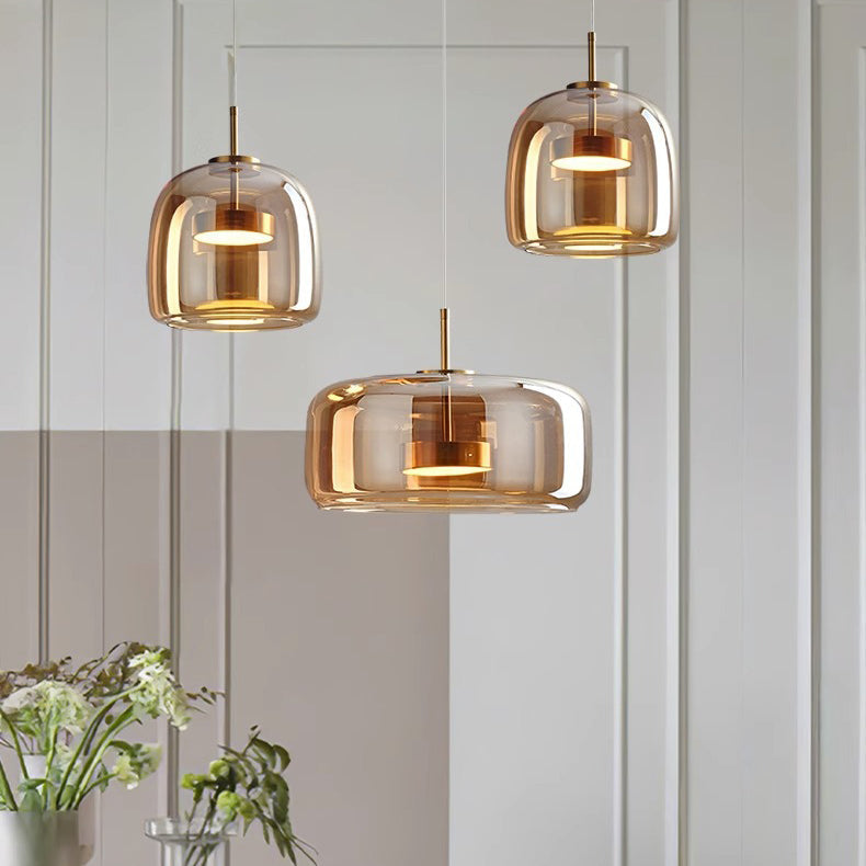 Scandinavian Copper Glass LED Pendant Light for Living Room