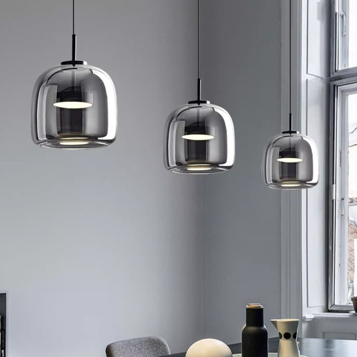 Scandinavian Copper Glass LED Pendant Light for Living Room