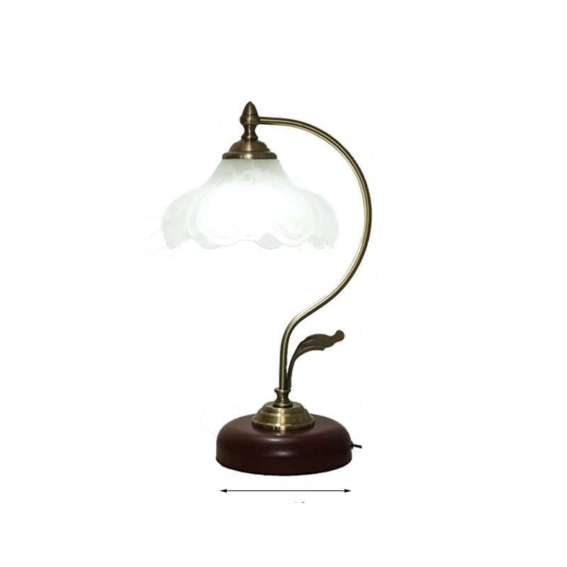 Mid-Century Modern Floral Iron and Glass 1-Light Table Lamp for Bedroom