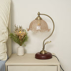 Mid-Century Modern Floral Iron and Glass 1-Light Table Lamp for Bedroom