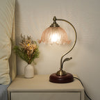 Mid-Century Modern Floral Iron and Glass 1-Light Table Lamp for Bedroom