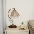 Mid-Century Modern Floral Iron and Glass 1-Light Table Lamp for Bedroom