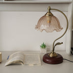 Mid-Century Modern Floral Iron and Glass 1-Light Table Lamp for Bedroom