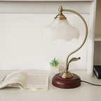 Mid-Century Modern Floral Iron and Glass 1-Light Table Lamp for Bedroom
