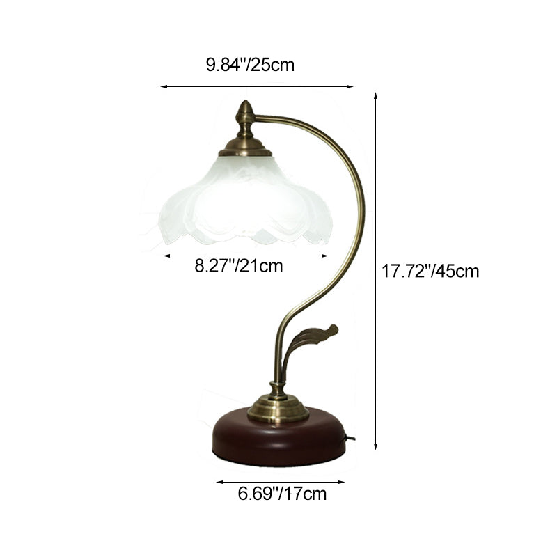 Mid-Century Modern Floral Iron and Glass 1-Light Table Lamp for Bedroom