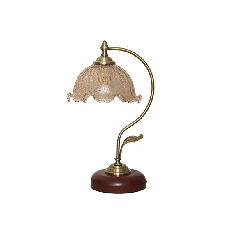 Mid-Century Modern Floral Iron and Glass 1-Light Table Lamp for Bedroom