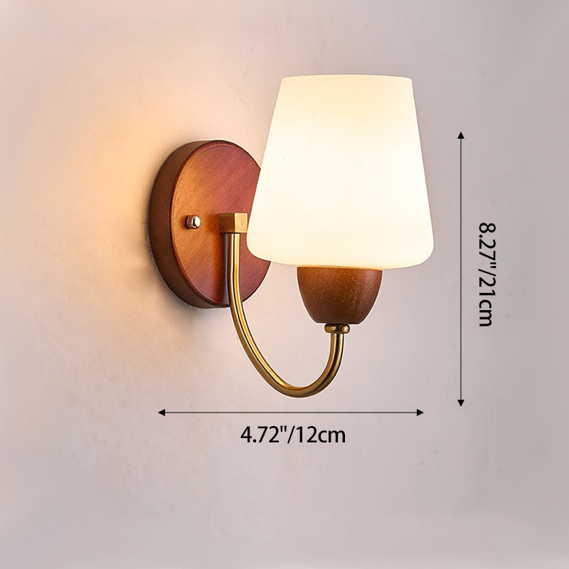 Vintage Solid Wood and Iron Wall Sconce with Glass Shade