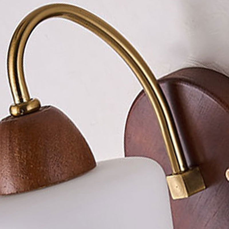 Vintage Solid Wood and Iron Wall Sconce with Glass Shade