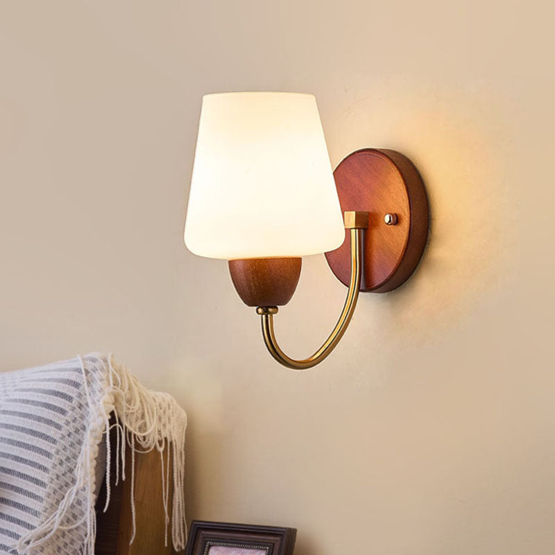 Vintage Solid Wood and Iron Wall Sconce with Glass Shade