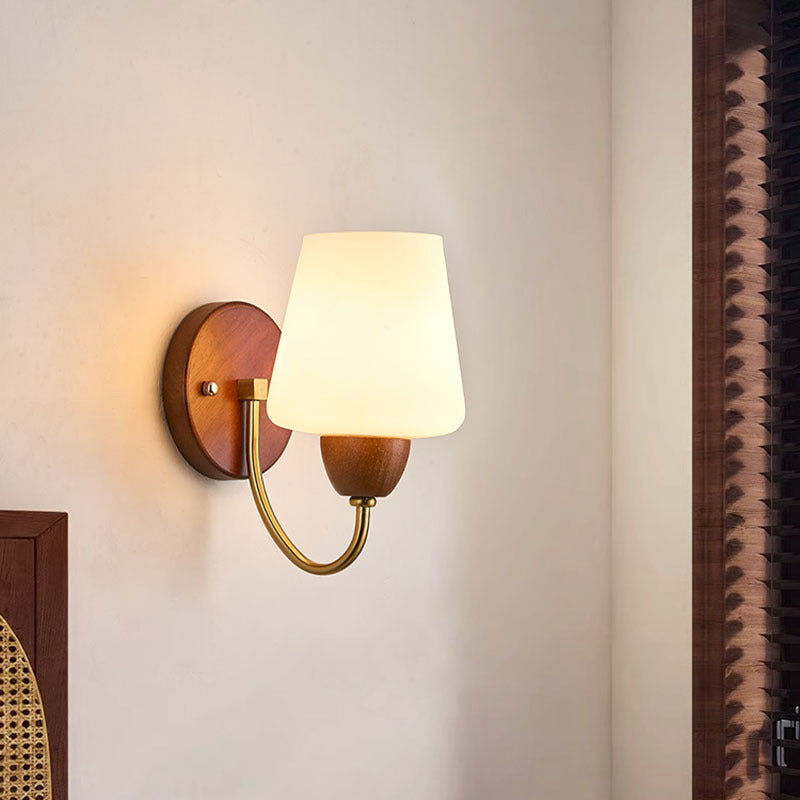 Vintage Solid Wood and Iron Wall Sconce with Glass Shade
