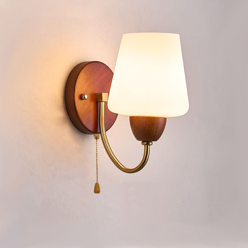Vintage Solid Wood and Iron Wall Sconce with Glass Shade