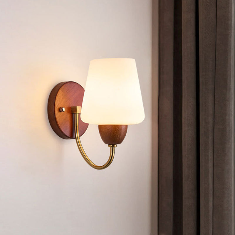 Vintage Solid Wood and Iron Wall Sconce with Glass Shade