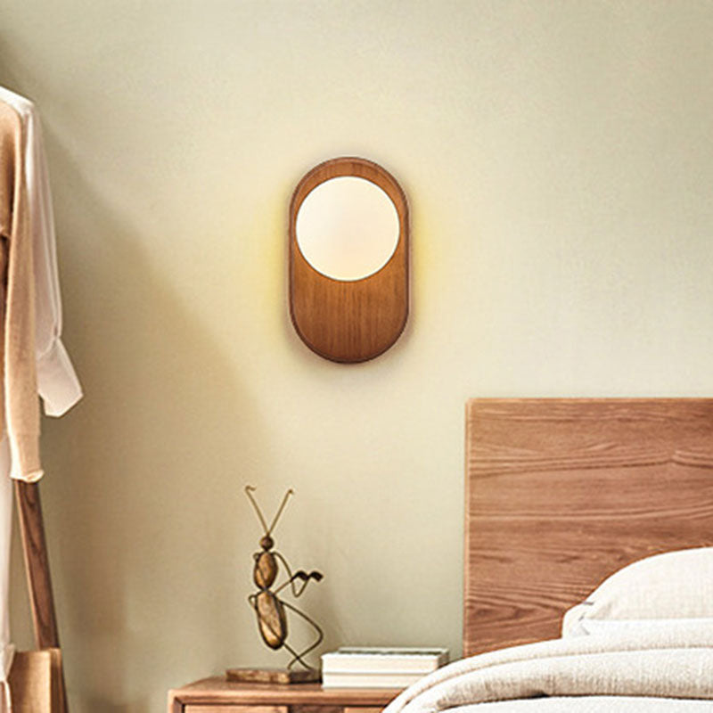 Japanese Wood & Glass Wall Sconce
