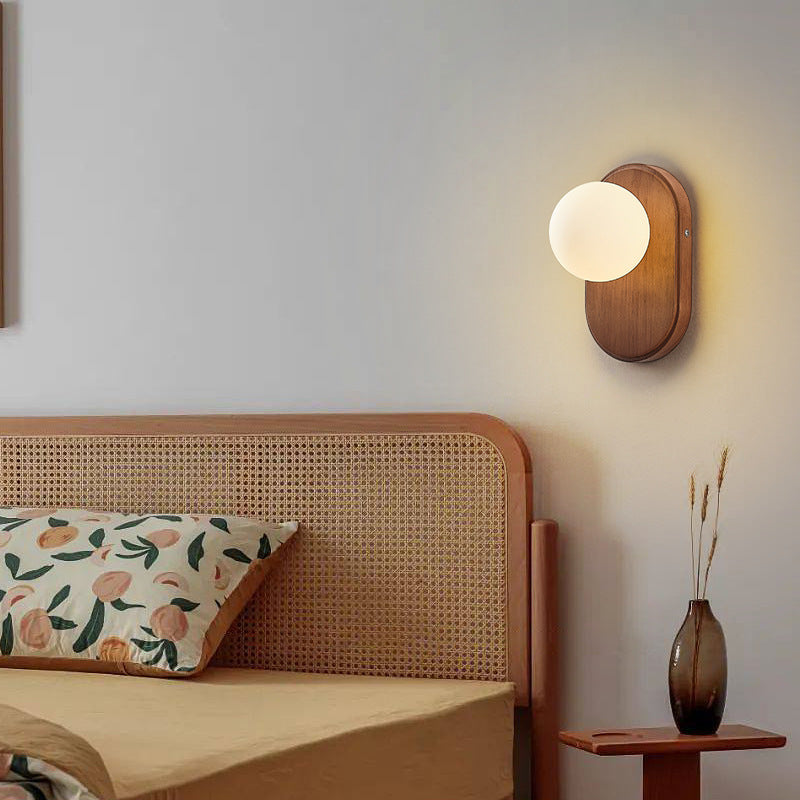Japanese Wood & Glass Wall Sconce