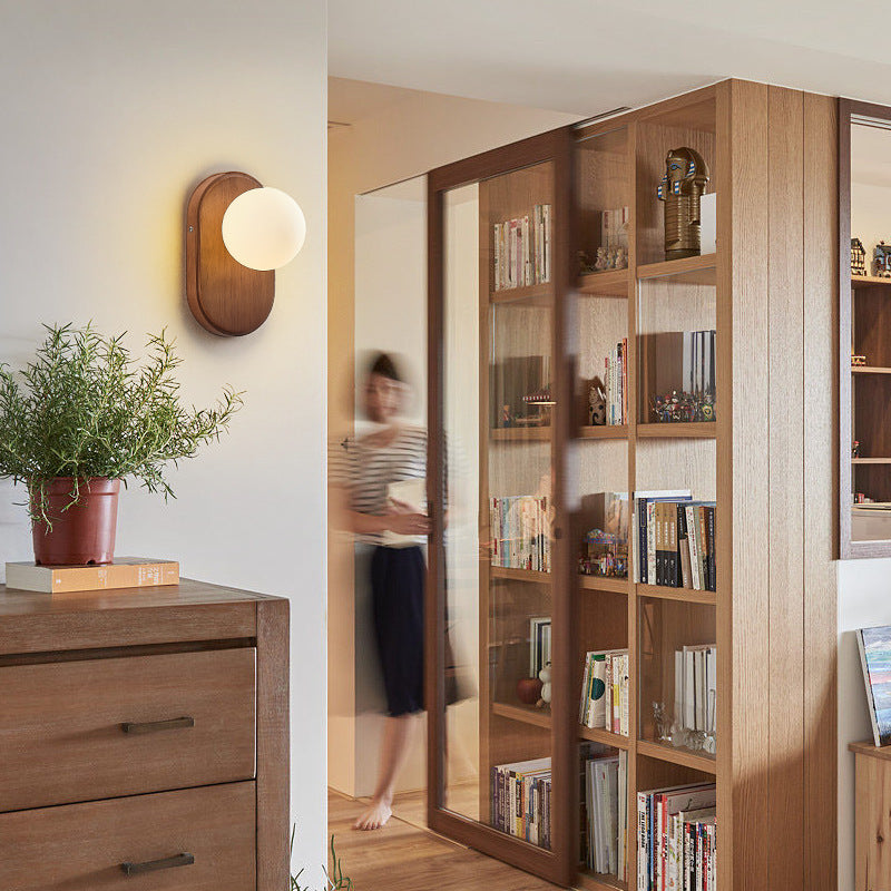 Japanese Wood & Glass Wall Sconce