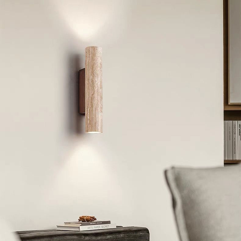 Scandinavian Travertine & Wood Wall Sconce
