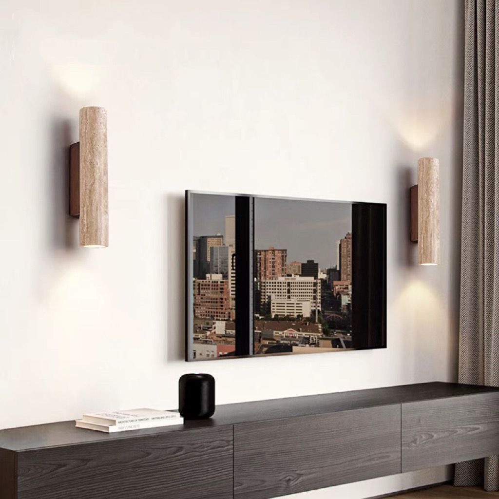 Scandinavian Travertine & Wood Wall Sconce