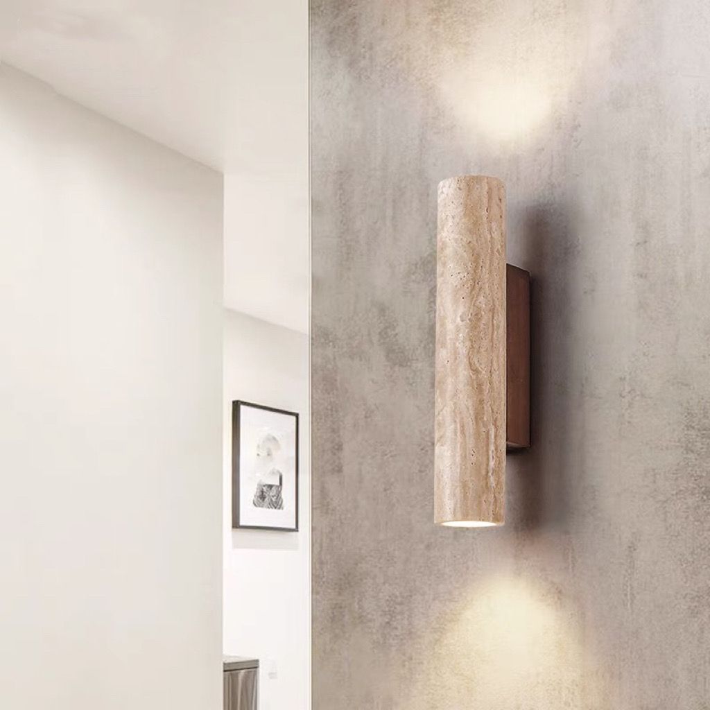 Scandinavian Travertine & Wood Wall Sconce