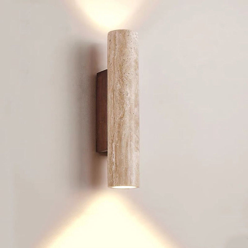 Scandinavian Travertine & Wood Wall Sconce
