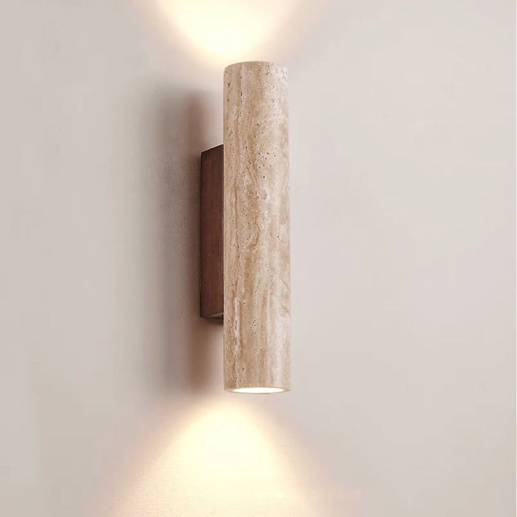Scandinavian Travertine & Wood Wall Sconce