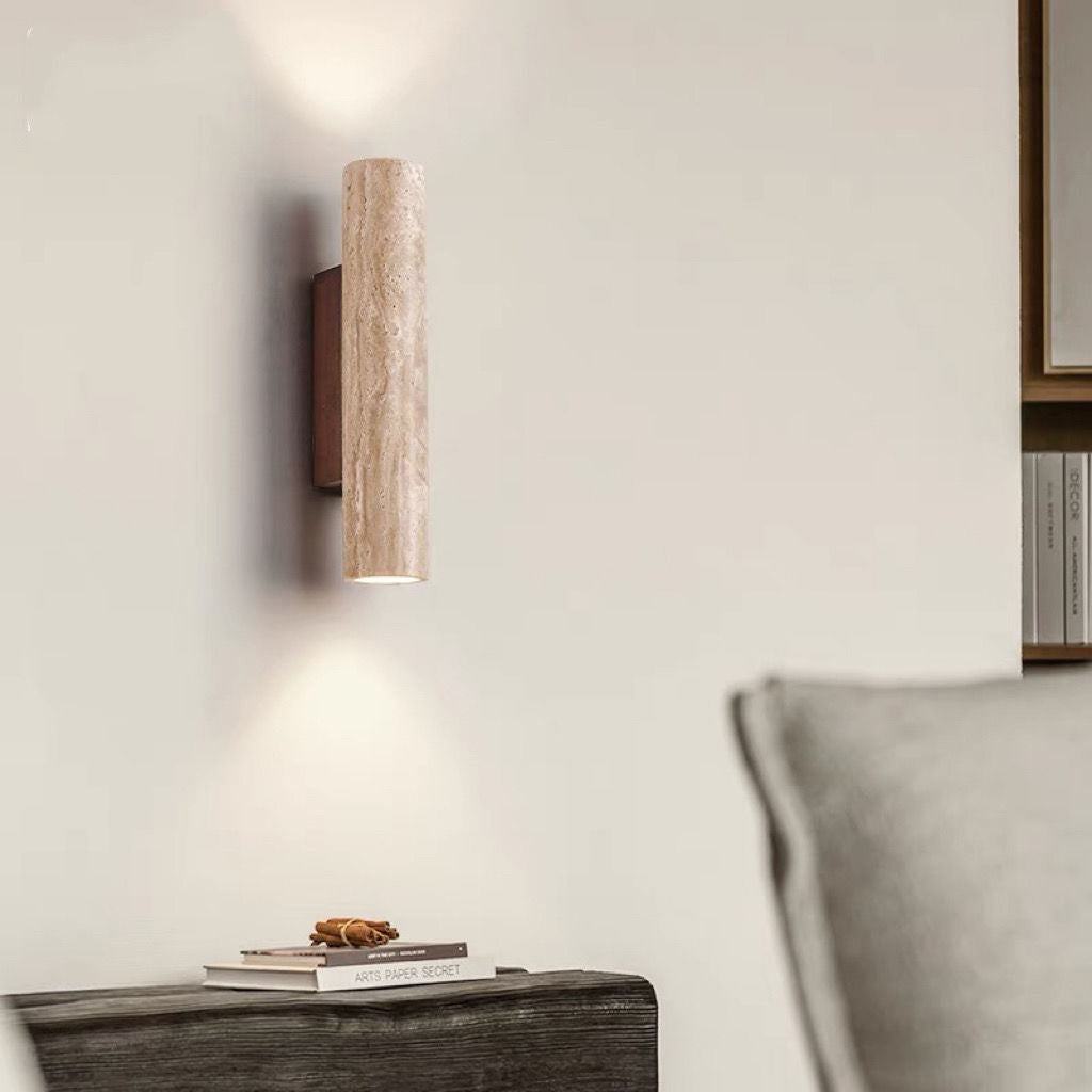 Scandinavian Travertine & Wood Wall Sconce