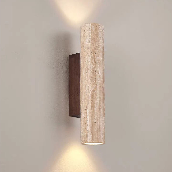 Scandinavian Travertine & Wood Wall Sconce