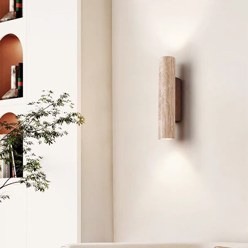 Scandinavian Travertine & Wood Wall Sconce