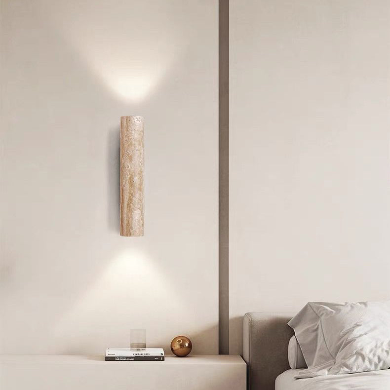 Scandinavian Travertine & Wood Wall Sconce