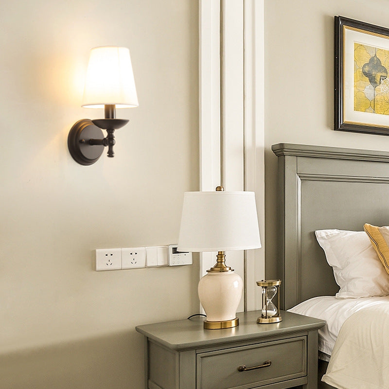 Rustic Round Fabric Wall Sconce Lamp