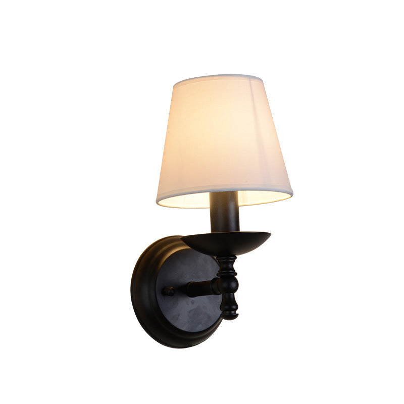 Rustic Round Fabric Wall Sconce Lamp