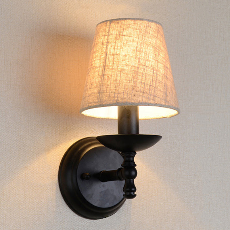 Rustic Round Fabric Wall Sconce Lamp