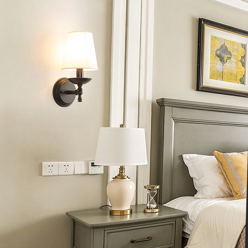 Rustic Round Fabric Wall Sconce Lamp