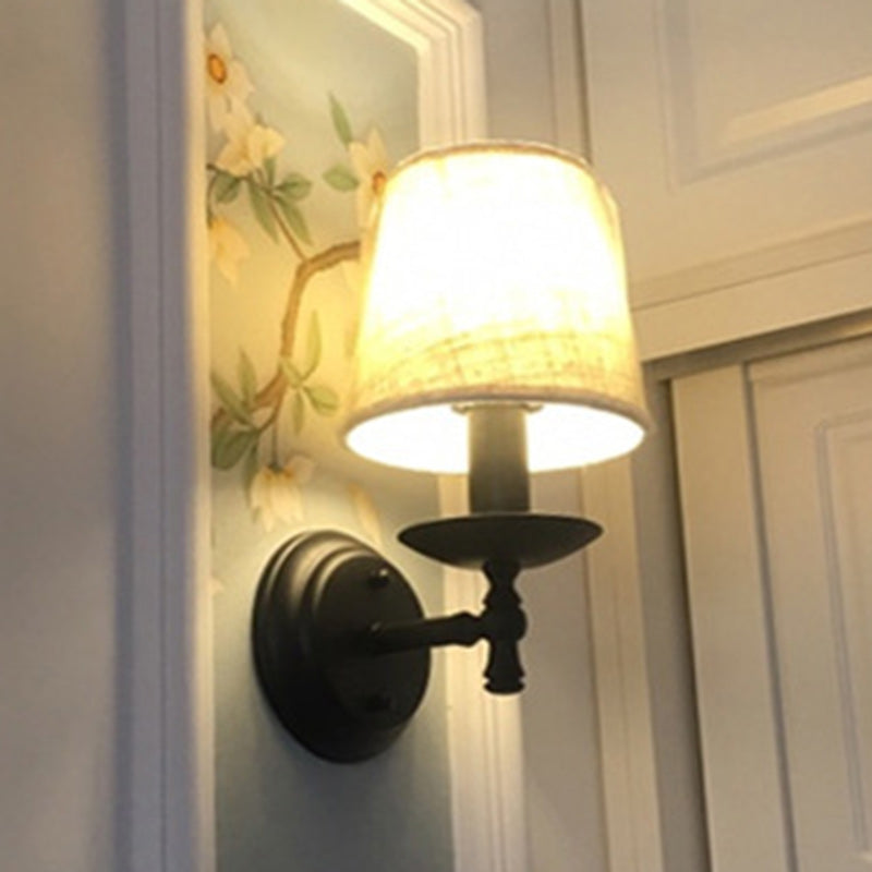 Rustic Round Fabric Wall Sconce Lamp