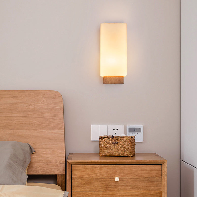 Japanese Rectangle Glass & Wood Wall Sconce