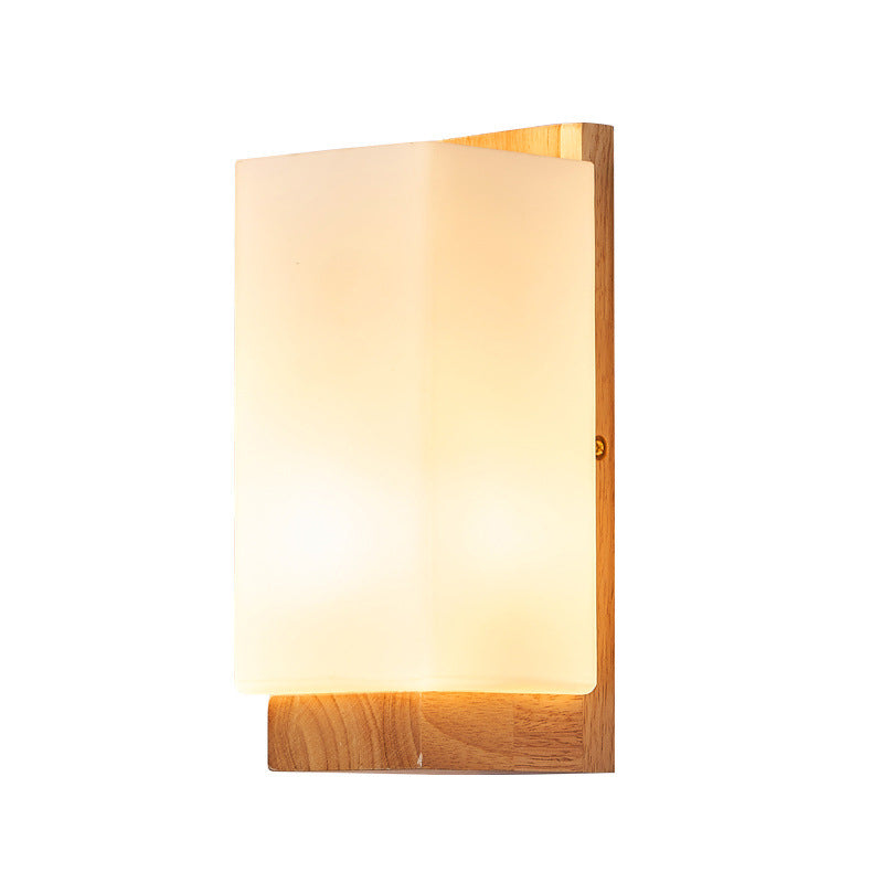 Japanese Rectangle Glass & Wood Wall Sconce