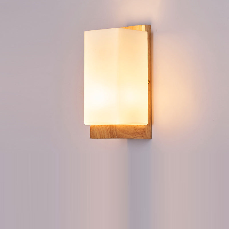 Japanese Rectangle Glass & Wood Wall Sconce