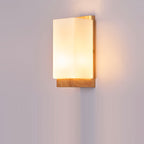 Japanese Rectangle Glass & Wood Wall Sconce