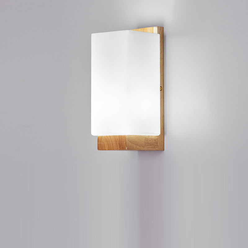 Japanese Rectangle Glass & Wood Wall Sconce