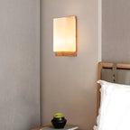 Japanese Rectangle Glass & Wood Wall Sconce