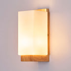 Japanese Rectangle Glass & Wood Wall Sconce