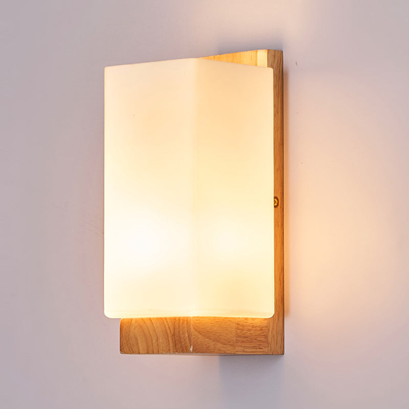 Japanese Rectangle Glass & Wood Wall Sconce