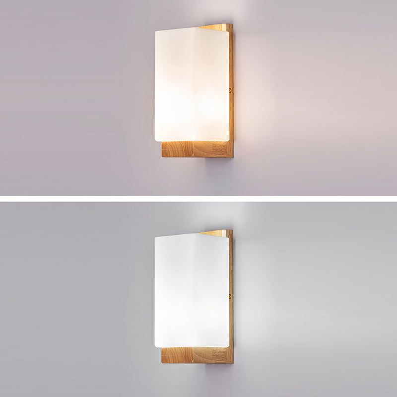 Japanese Rectangle Glass & Wood Wall Sconce