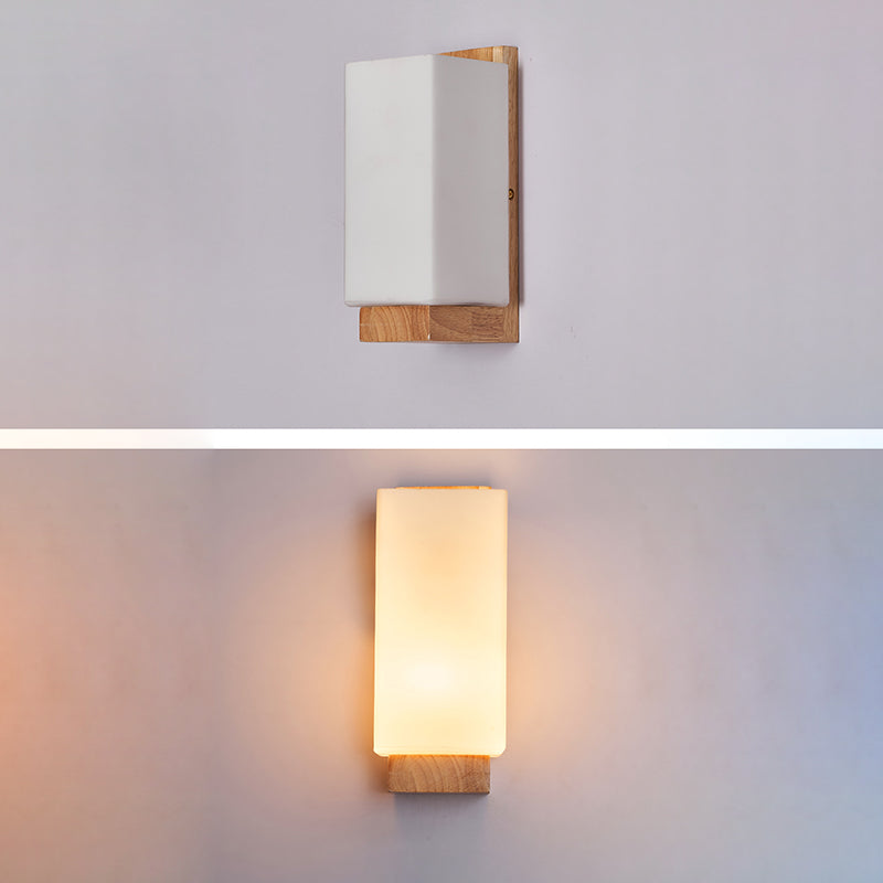 Japanese Rectangle Glass & Wood Wall Sconce