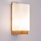 Japanese Rectangle Glass & Wood Wall Sconce