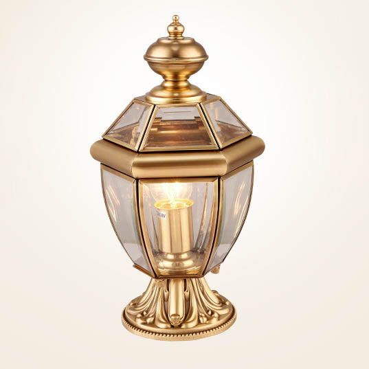 Premium Hexagonal Glass and Brass Outdoor Garden Light