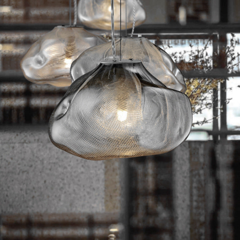 Scandinavian Half Round Glass Pendant Light - 1-Light Fixture for Living Room