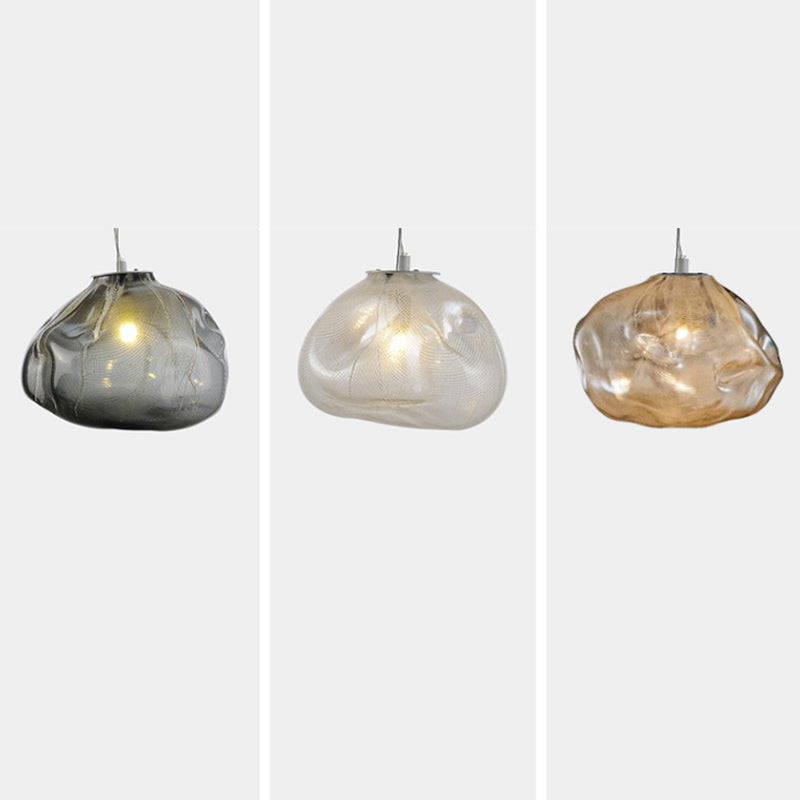 Scandinavian Half Round Glass Pendant Light - 1-Light Fixture for Living Room