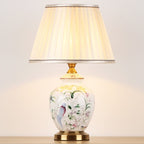 Scalloped Round Ceramic Table Lamp with Traditional Chinese Bird Pattern