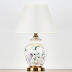 Scalloped Round Ceramic Table Lamp with Traditional Chinese Bird Pattern