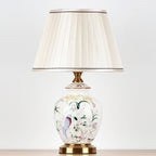 Scalloped Round Ceramic Table Lamp with Traditional Chinese Bird Pattern